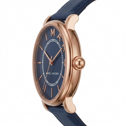 Side profile of Marc Jacobs Classic Mini MJ1539 watch showing slim rose gold case thickness