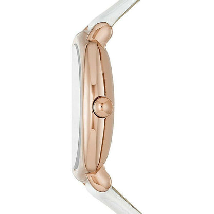 Marc Jacobs MJ8678 side view showing rose gold case and white leather strap profile