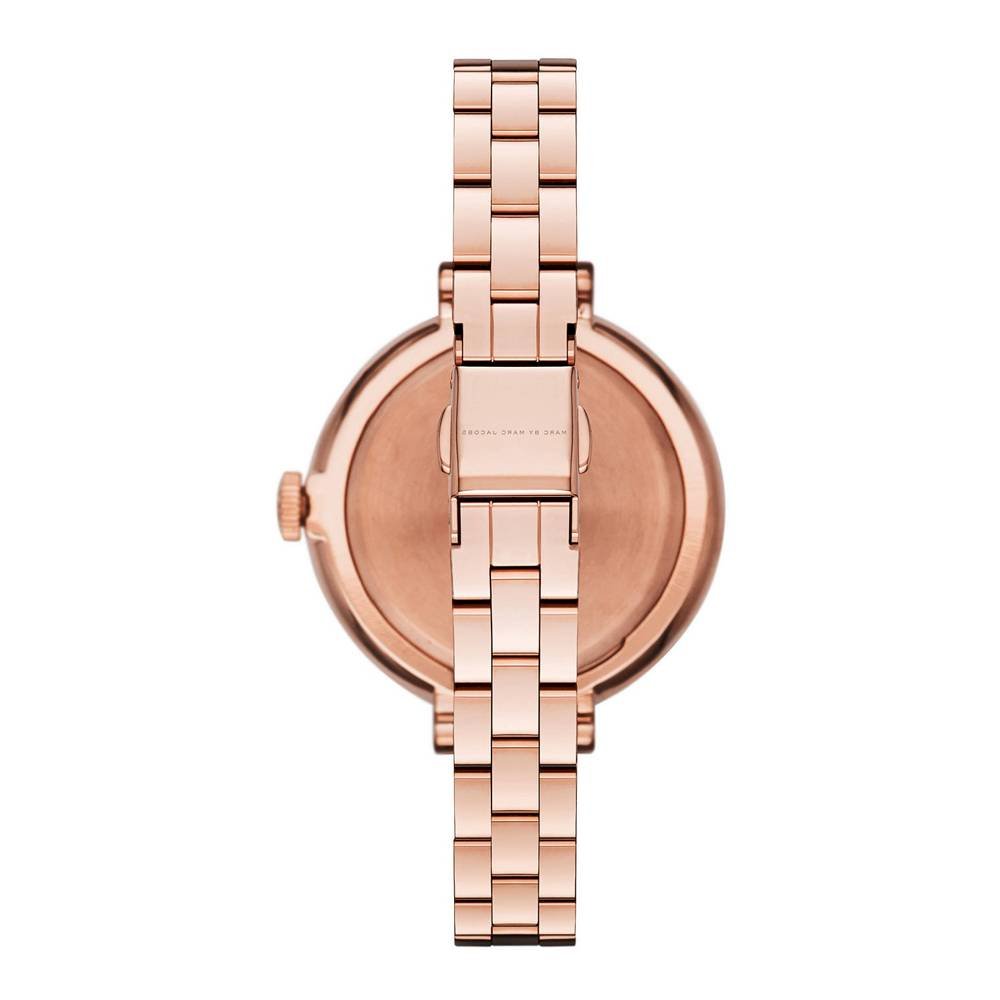 Marc Jacobs Sally MBM3364 rose gold watch shown from behind displaying caseback