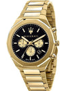 Maserati 45mm gold-tone chronograph watch with black dial and gold subdials