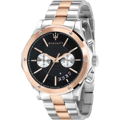 Maserati Circuito chronograph men's watch with two-tone steel and rose gold bracelet and black dial