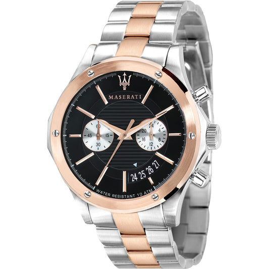 Maserati Circuito chronograph men's watch with two-tone steel and rose gold bracelet and black dial