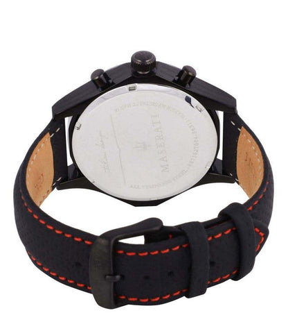 Maserati Circuito watch caseback showing stainless steel with brown leather cushioning