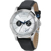 Maserati Circuito silver dial chronograph watch with black leather strap and blue hands
