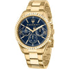 Maserati Competizione chronograph watch with blue dial and gold PVD stainless steel case and bracelet