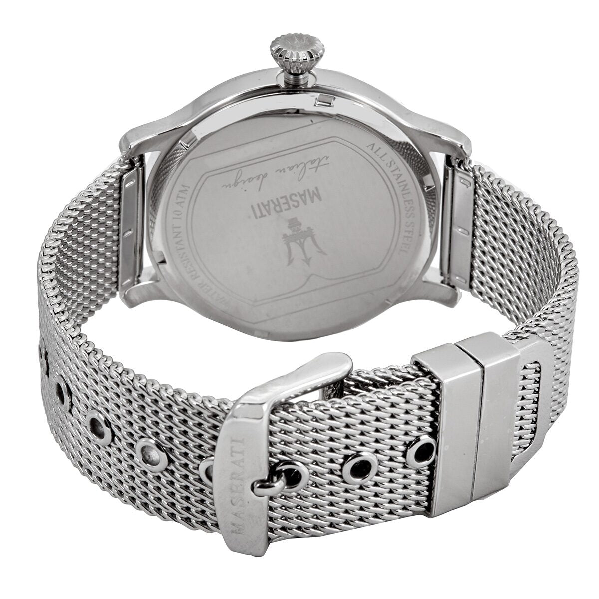 Maserati Epoca watch caseback with mesh strap and deployment clasp