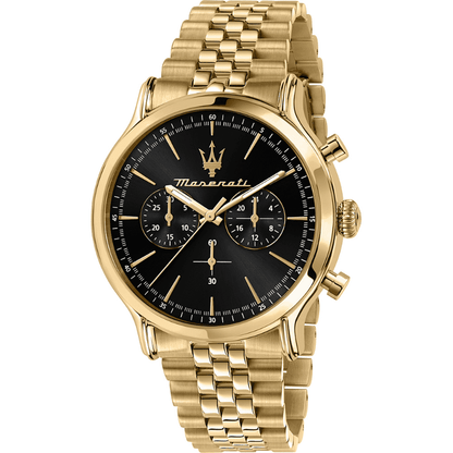 Maserati Epoca gold-tone chronograph with black dial and three subdials
