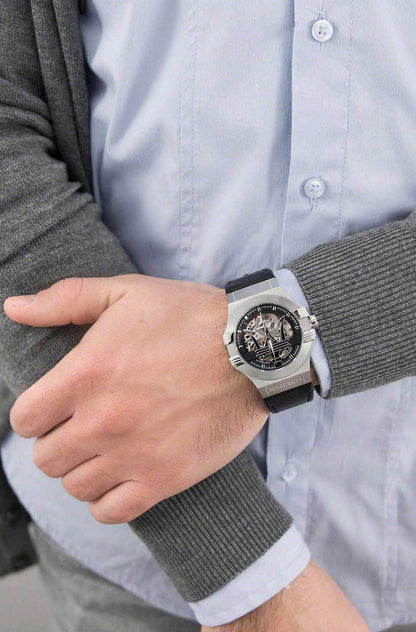 Maserati Potenza watch worn on wrist with button-up shirt
