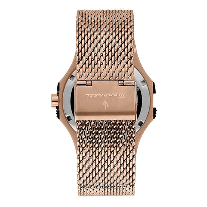 Maserati Potenza watch caseback and mesh bracelet detail with engraved branding