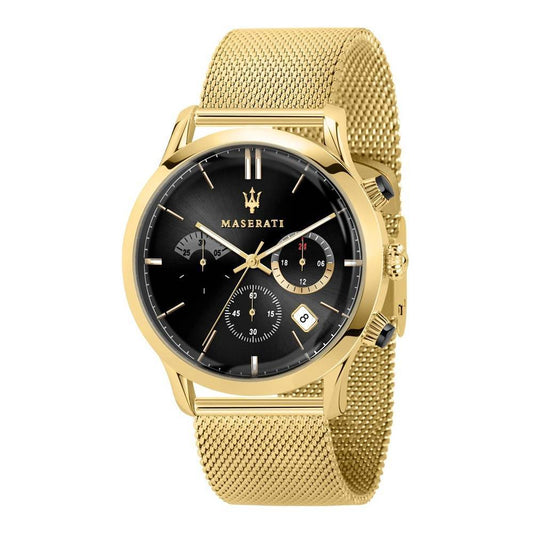 Maserati Ricordo gold-tone chronograph watch with black dial and mesh bracelet