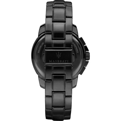 Maserati Royale watch caseback with Maserati logo and black stainless steel