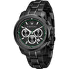 Maserati Royale black chronograph watch with green-accented dial and triple subdials