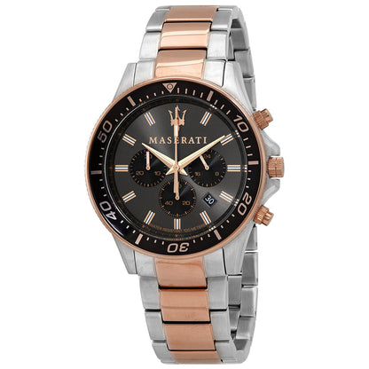 Maserati Sfida chronograph watch with black dial, two-tone stainless steel and rose gold case