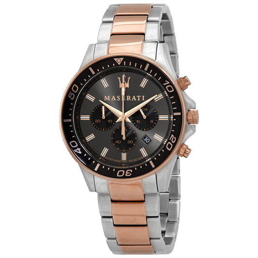 Maserati Sfida chronograph watch with black dial, two-tone stainless steel and rose gold case