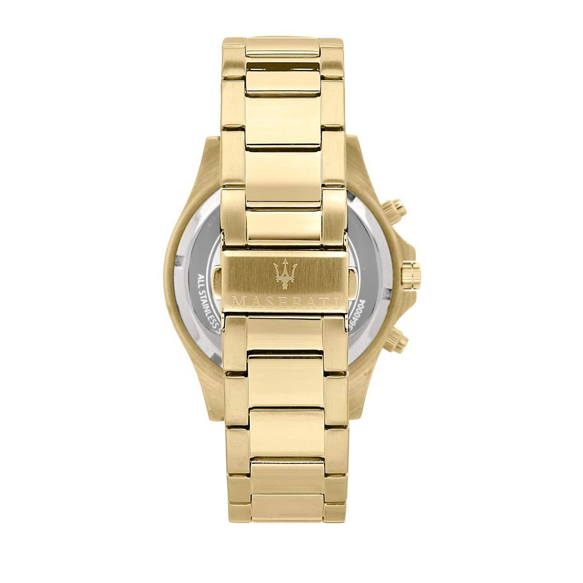 Back view of Maserati Sfida watch showing caseback with Maserati trident logo
