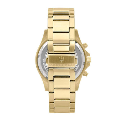 Back view of Maserati Sfida watch showing caseback with Maserati trident logo
