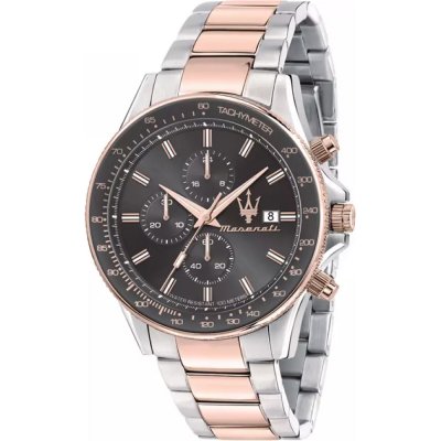Maserati Sfida Chronograph black dial with rose gold and silver two tone bracelet
