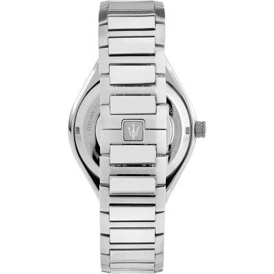Maserati Stile watch caseback showing stainless steel two-tone bracelet
