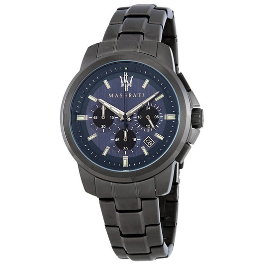 Maserati Successo chronograph watch with blue dial and stainless steel bracelet
