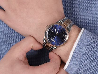 Maserati Tradizione watch worn on wrist with blue dial visible
