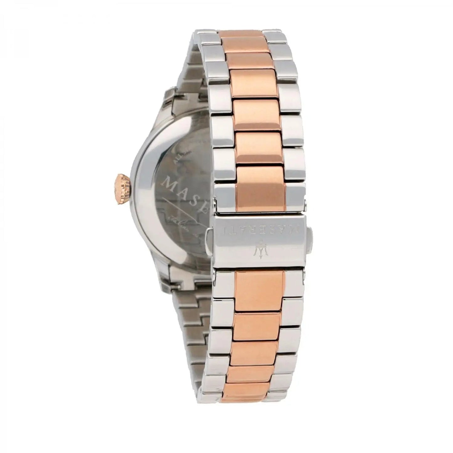Maserati Tradizione watch side view displaying case back and bracelet