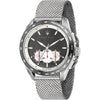 Maserati Traguardo chronograph men's watch with steel mesh band, black dial, and tachymeter bezel