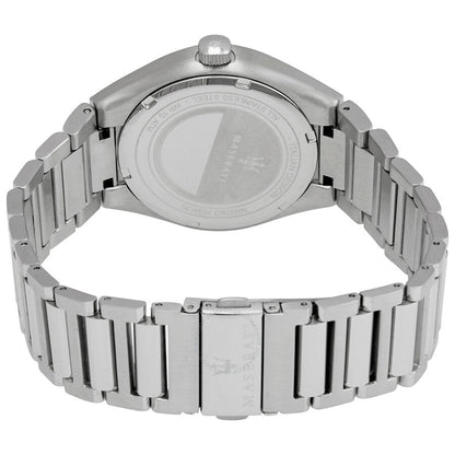 Maserati Triconic watch caseback showing stainless steel cover and bracelet
