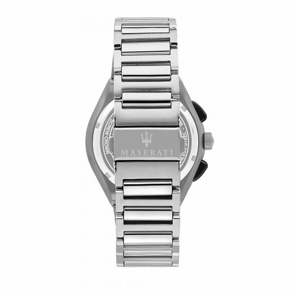 Maserati Triconic watch caseback showing stainless steel bracelet