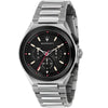 Maserati Triconic chronograph watch with black dial, stainless steel bracelet
