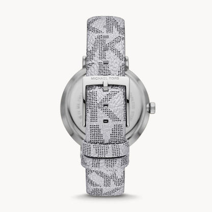 Michael Kors Addyson watch caseback view showing case and patterned leather strap