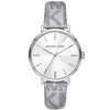 Michael Kors Addyson women's watch with white dial and patterned silver-tone leather strap