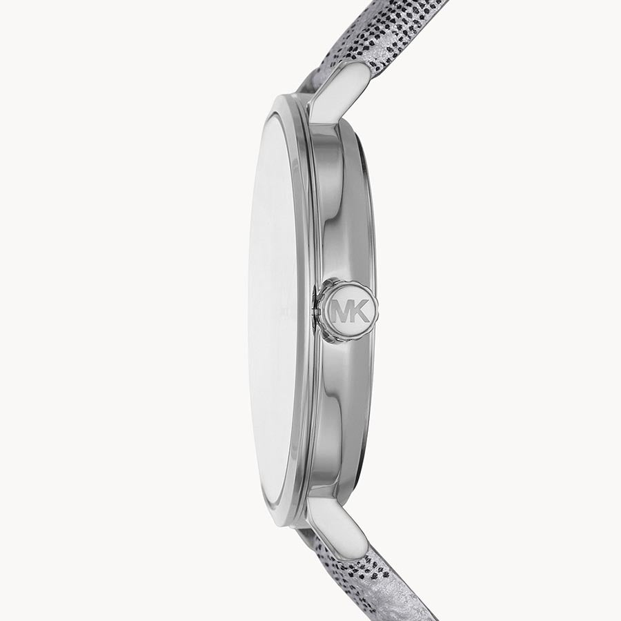 Michael Kors Addyson watch side profile showing slim case and leather strap