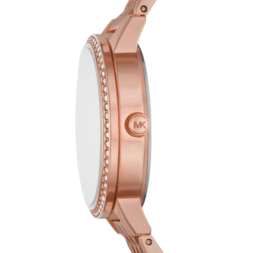 Michael Kors Adrianna II rose gold watch side view showing bezel detail
