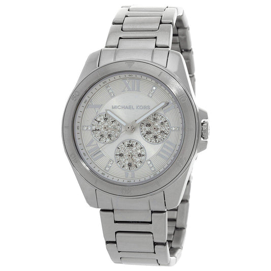 Michael Kors Alek multifunction silver-tone women's watch with white dial and chronograph subdials