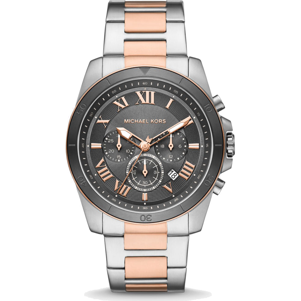 Michael Kors Alek two-tone chronograph watch with gray dial and rose gold accents
