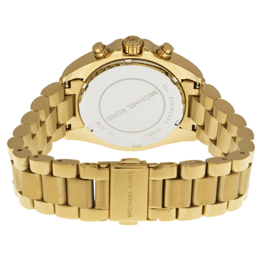 Michael Kors Bradshaw caseback showing stainless steel with chronograph pushers visible