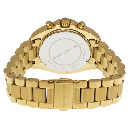 Michael Kors Bradshaw caseback showing stainless steel with chronograph pushers visible