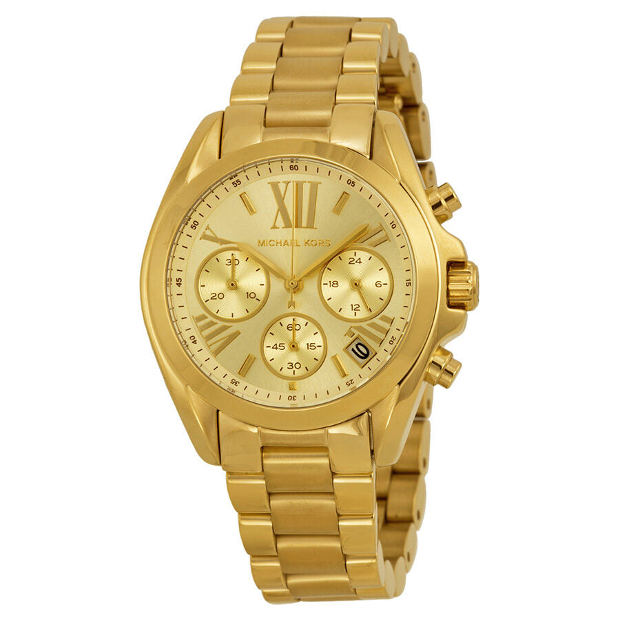 Michael Kors Bradshaw gold chronograph watch with champagne dial and Roman numerals