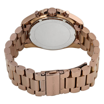 Michael Kors Bradshaw MK6247 watch shown from rear displaying caseback and link bracelet