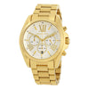 Michael Kors Bradshaw chronograph watch with gold-tone case, white dial, and gold-tone bracelet