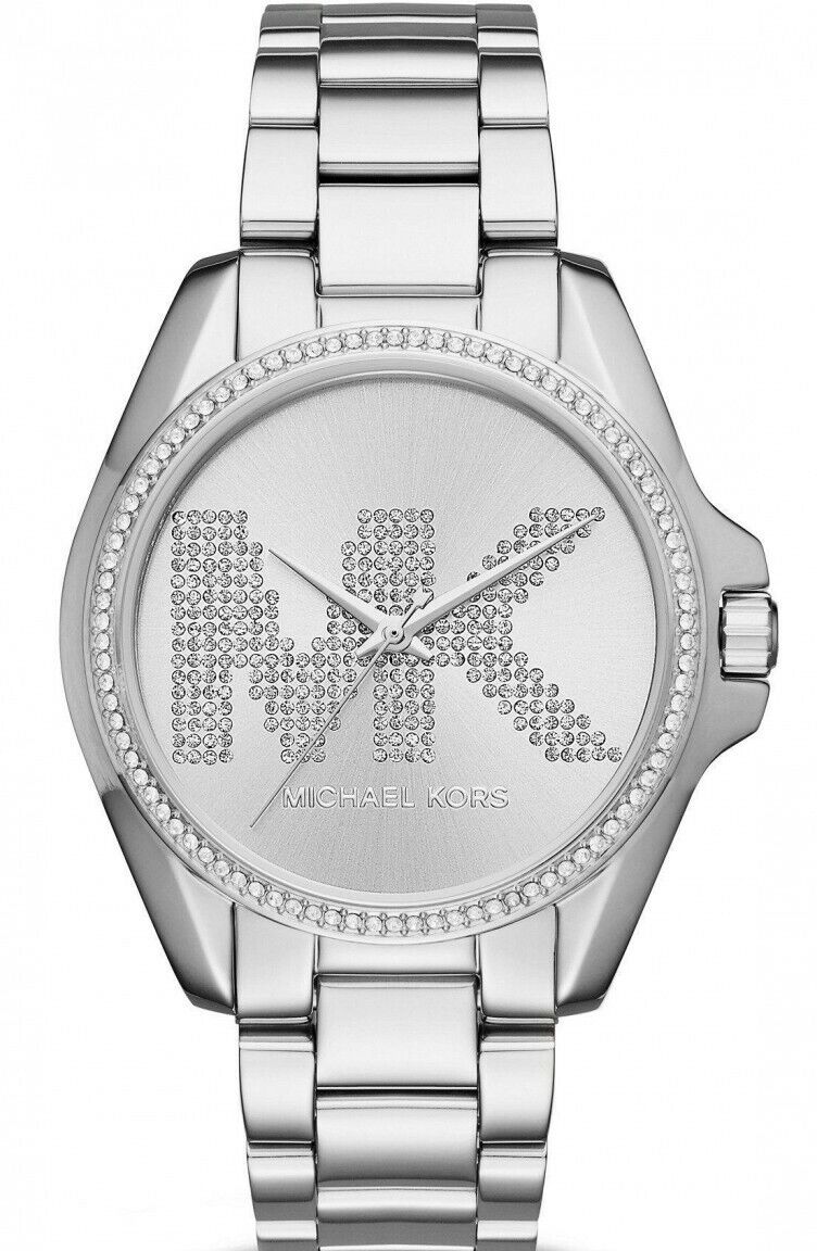 Michael Kors Bradshaw silver-tone women's watch with crystal-embellished dial and crystal bezel