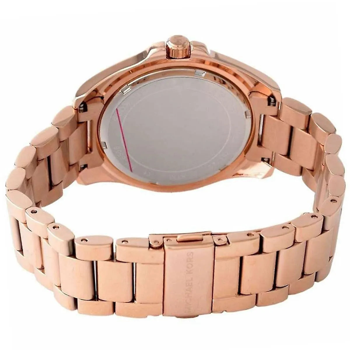 Michael Kors Bradshaw rose gold-tone watch caseback and metal strap