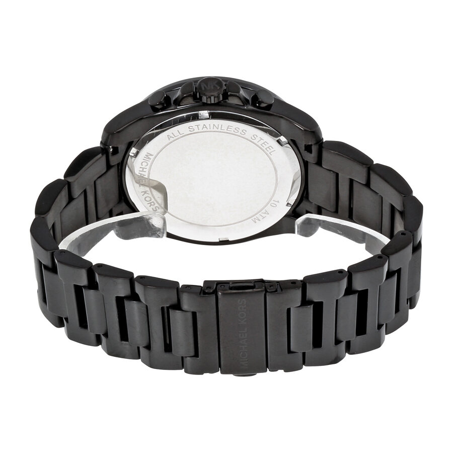 Back view of Michael Kors Brecken watch showing stainless steel case back and bracelet