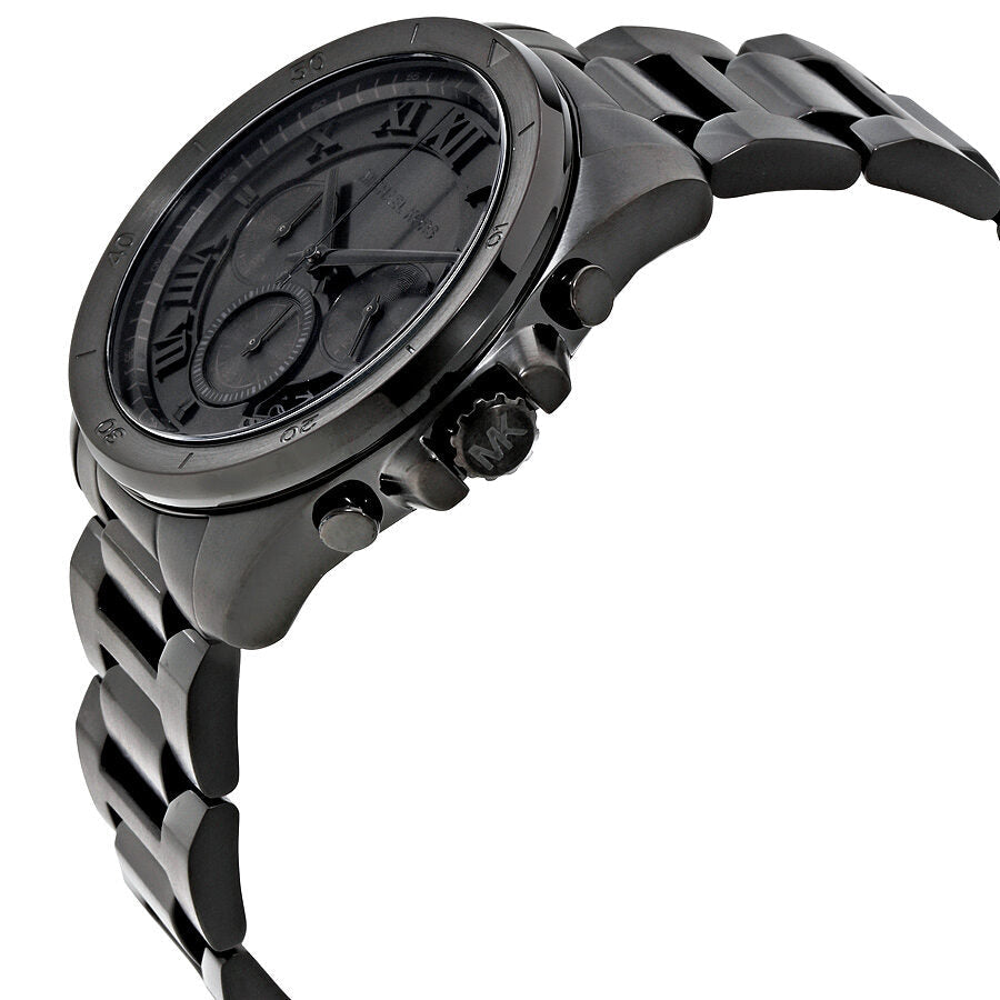 Angled side view of Michael Kors Brecken watch showing case profile and chronograph pushers