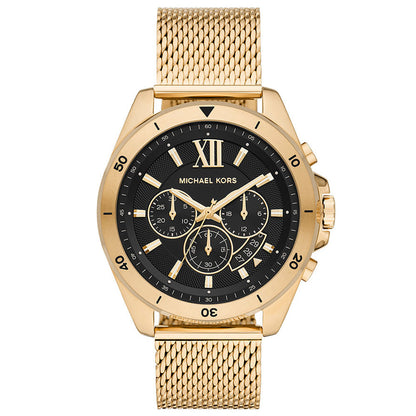 Michael Kors Brecken chronograph men's watch with black dial and gold-tone mesh strap
