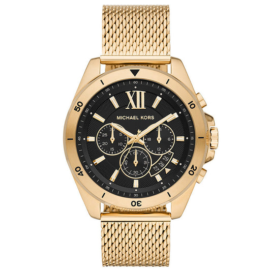 Michael Kors Brecken chronograph men's watch with black dial and gold-tone mesh strap