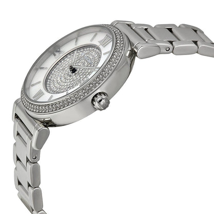 Michael Kors Caitlin MK3355 side angle view showing silver-tone bracelet and crystal bezel