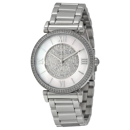 Michael Kors Caitlin MK3355 silver-tone watch with crystal pave dial and crystal-set bezel