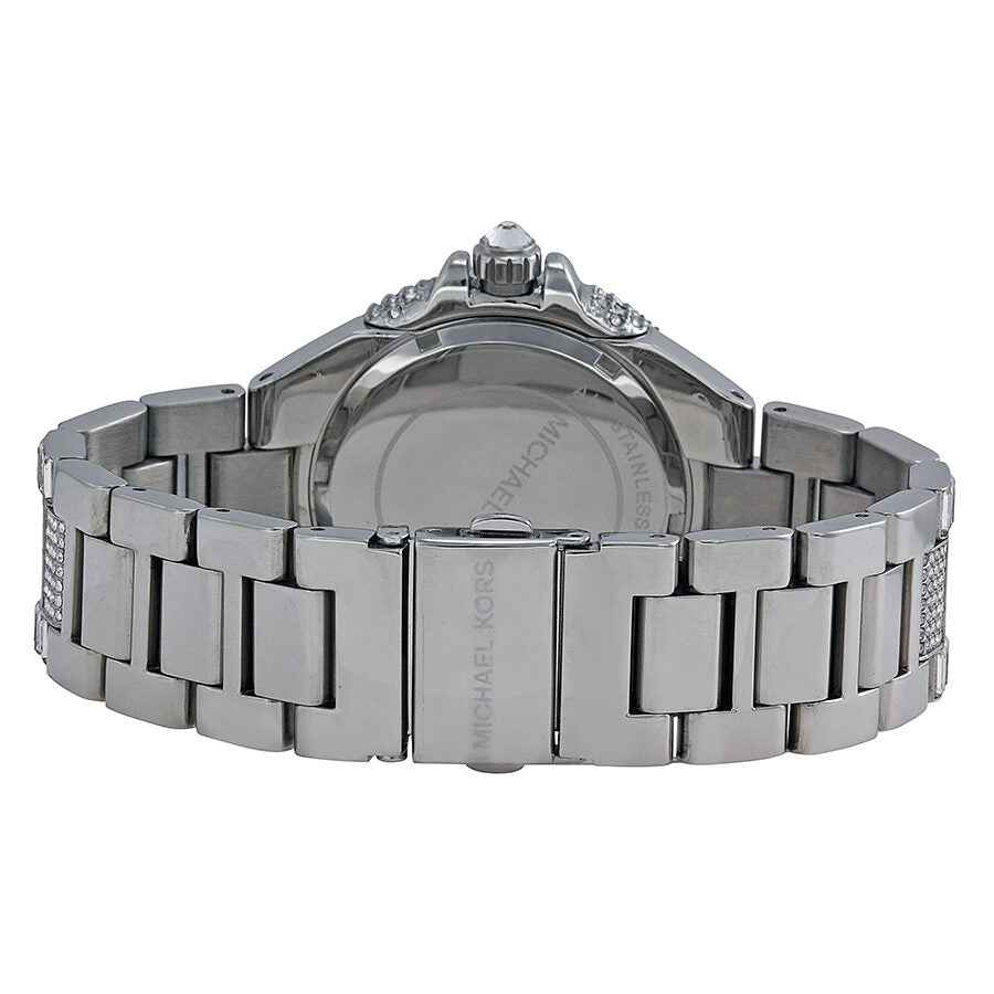 Michael Kors Camille watch caseback with stainless steel silver-tone band