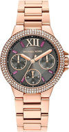 Michael Kors Camille rose gold women's watch with dark grey multifunction dial and crystal bezel
